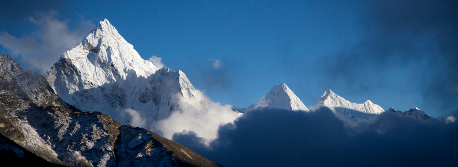 Himalayan peaks basked in early morning light en route to Lobuche East 