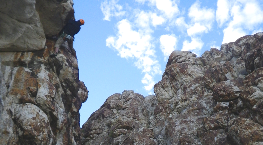 Climbing steeper quartzite at Ibex in Utah