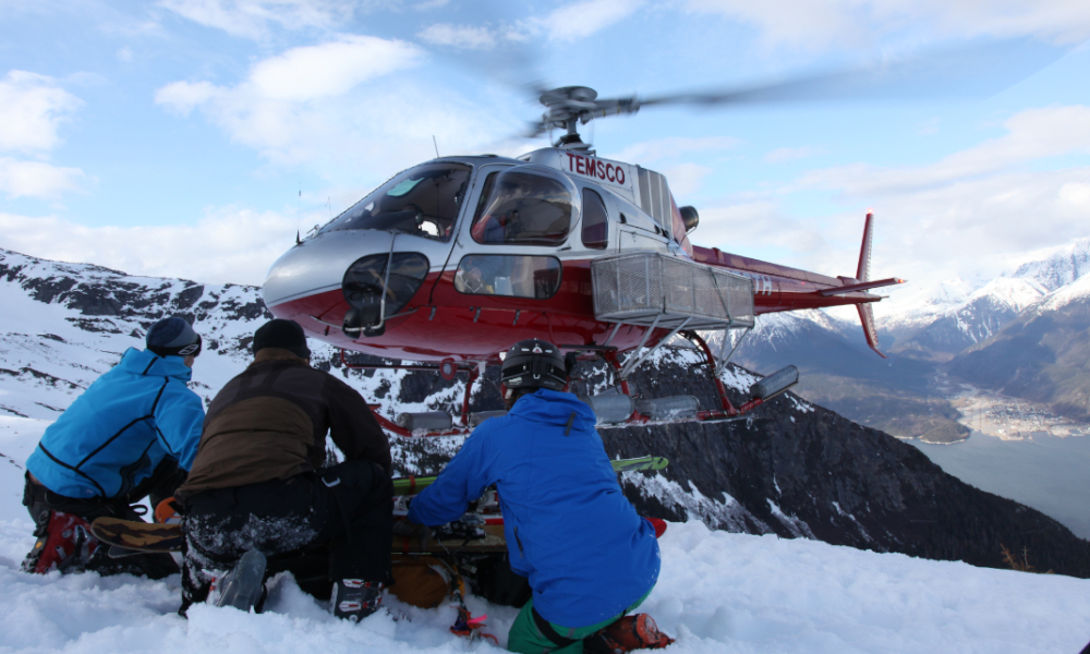 Students bring in the helicopter skiing terrain just outside Skagway, Alaska