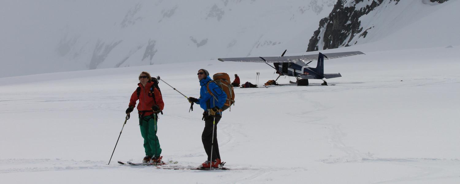 Enjoying a day of ski plane access backcountry skiing near Haines